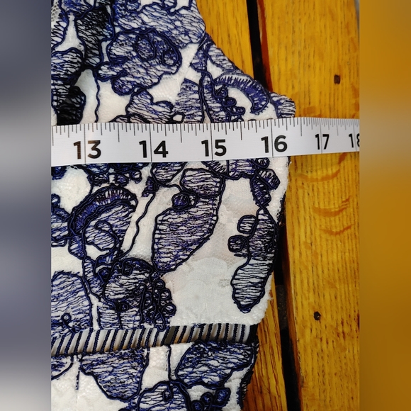 ELIZA J Navy Blue / White Embroidered Lace Formal Sleeveless Lined Dress Size 4P - Picture 11 of 14